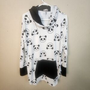 LuLaRoe Panda Face Hoodie - Black and White 3XL (5923)